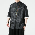 Buddha Stones Summer Cashew Flowers Pattern Men's Frog-Button Half Sleeve Shirts