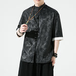Buddha Stones Summer Cashew Flowers Pattern Men's Frog-Button Half Sleeve Shirts