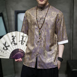 Buddha Stones Summer Cashew Flowers Pattern Men's Frog-Button Half Sleeve Shirts
