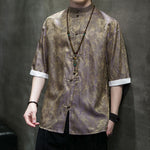 Buddha Stones Summer Cashew Flowers Pattern Men's Frog-Button Half Sleeve Shirts