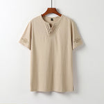 Buddha Stones Summer V-Neck Frog-Button Short Sleeve Clouds Embroidery Cotton Linen Men's Shirt