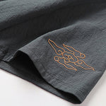Buddha Stones Summer V-Neck Frog-Button Short Sleeve Clouds Embroidery Cotton Linen Men's Shirt