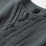 Buddha Stones Summer V-Neck Frog-Button Short Sleeve Clouds Embroidery Cotton Linen Men's Shirt