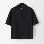 Buddha Stones Summer Simple V-Neck Short Sleeve Cotton Linen Men's Shirt