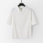 Buddha Stones Summer Simple V-Neck Short Sleeve Cotton Linen Men's Shirt