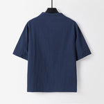 Buddha Stones Summer Simple V-Neck Short Sleeve Cotton Linen Men's Shirt