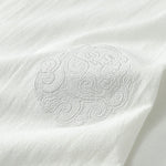 Buddha Stones Summer V-Neck Button Short Sleeve Clouds Embroidery Cotton Linen Men's Shirt
