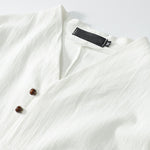 Buddha Stones Summer V-Neck Button Short Sleeve Clouds Embroidery Cotton Linen Men's Shirt