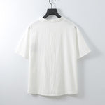 Buddha Stones Summer V-Neck Button Short Sleeve Clouds Embroidery Cotton Linen Men's Shirt