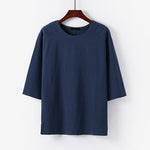 Buddha Stones Summer Casual Crew Neck Men's Half Sleeve Cotton Linen T-Shirt