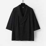 Buddha Stones Summer V-Neck Lapel Half Sleeve Cotton Linen Men's Shirt