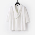Buddha Stones Summer V-Neck Lapel Half Sleeve Cotton Linen Men's Shirt