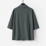 Buddha Stones Summer V-Neck Lapel Half Sleeve Cotton Linen Men's Shirt