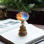 Buddha Stones Lotus Liuli Glass Eight Auspicious Symbols Base Enlightenment Home Decoration