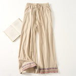 Buddha Stones Plain Bohemian Stripes Women's Wide Leg Pants With Pockets