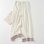 Buddha Stones Plain Bohemian Stripes Women's Wide Leg Pants With Pockets