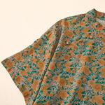 Buddha Stones Summer  Frog-Button Stand Collar Short Sleeve Flower Pattern Women's  Shirt