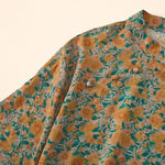 Buddha Stones Summer  Frog-Button Stand Collar Short Sleeve Flower Pattern Women's  Shirt