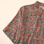Buddha Stones Summer  Frog-Button Stand Collar Short Sleeve Flower Pattern Women's  Shirt