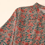 Buddha Stones Summer  Frog-Button Stand Collar Short Sleeve Flower Pattern Women's  Shirt