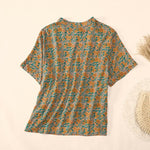 Buddha Stones Summer  Frog-Button Stand Collar Short Sleeve Flower Pattern Women's  Shirt