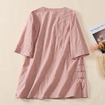 Buddha Stones Spring V-Neck Long Sleeve Leaf Pattern Women's Cotton Shirt