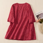 Buddha Stones Spring V-Neck Long Sleeve Leaf Pattern Women's Cotton Shirt