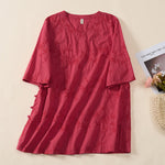 Buddha Stones Spring V-Neck Long Sleeve Leaf Pattern Women's Cotton Shirt