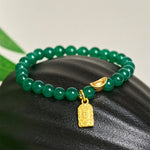 Buddha Stones Green Agate Ingot Fu Character Relaxation Hope Bracelet