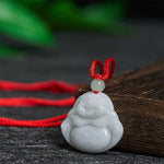 Buddha Stones Jade Laughing Buddha Prosperity Necklace Pendant