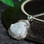 Buddha Stones Jade Laughing Buddha Abundance Necklace Pendant
