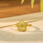 Buddha Stones Plum Blossom Hetian Jade Copper Luck Ring
