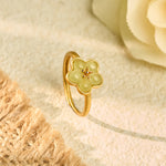 Buddha Stones Plum Blossom Hetian Jade Copper Luck Ring