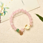 Year of the Rabbit Natural Pink Crystal Green Agate Bunny Love Happiness Bracelet