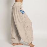 Buddha Stones Pure Cotton Dreamy Butterfly Lotus Pattern Women's Elastic Waist Harem Pants