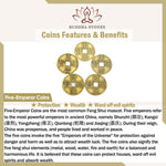 Buddha Stones 925 Sterling Silver Five-Emperor Coins Protection Ring Bracelet Necklace Pendant