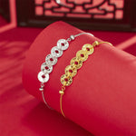 Buddha Stones 925 Sterling Silver Five-Emperor Coins Protection Ring Bracelet Necklace Pendant