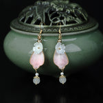 Buddha Stones Handcrafted Silk Art Petal Good Fortune Blessing Dangle Hook Earrings