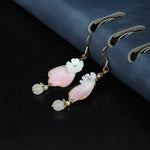 Buddha Stones Handcrafted Silk Art Petal Good Fortune Blessing Dangle Hook Earrings