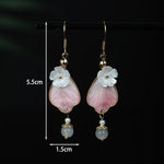 Buddha Stones Handcrafted Silk Art Petal Good Fortune Blessing Dangle Hook Earrings