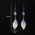 Buddha Stones Silk Art Handmade Purple Gradient Petals Blessing Dangle Earrings