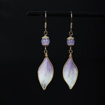 Buddha Stones Silk Art Handmade Purple Gradient Petals Blessing Dangle Earrings