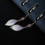 Buddha Stones Silk Art Handmade Purple Gradient Petals Blessing Dangle Earrings