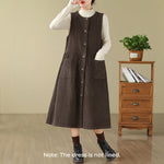 Buddha Stones Fall Retro Buttons Design Corduroy Sleeveless Midi Dress With Pockets