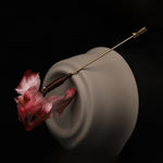 Buddha Stones Handmade Silk Art Dark Red Velvet Iris Blessing Good Fortune Brooch