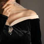 Buddha Stones Chinese-style Window Purple Peony Flower Tassel Copper Brooch