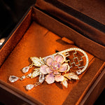 Buddha Stones Chinese-style Window Purple Peony Flower Tassel Copper Brooch
