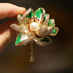 Buddha Stones Lotus Flower Pearl New Beginning Copper Brooch