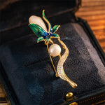 Buddha Stones Magnolia Flower Pearl Optimism Copper Brooch