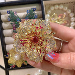 Buddha Stones Peony Flower Prosperity Copper Brooch